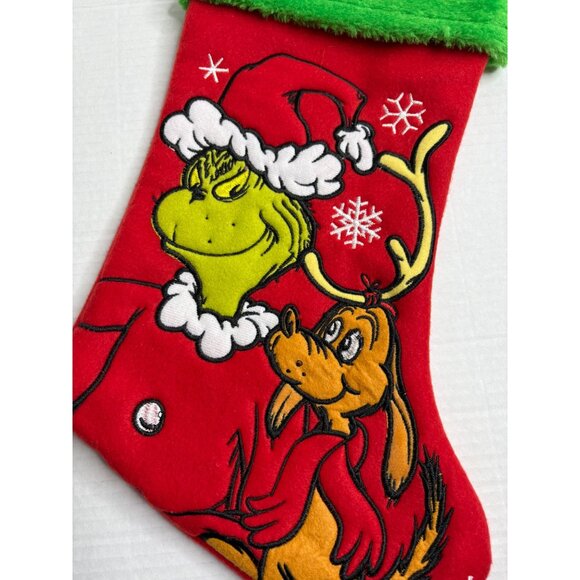 Dr Seuss The Grinch Max Christmas Stocking 22" Red Green Fleece Felt New - Picture 3 of 7